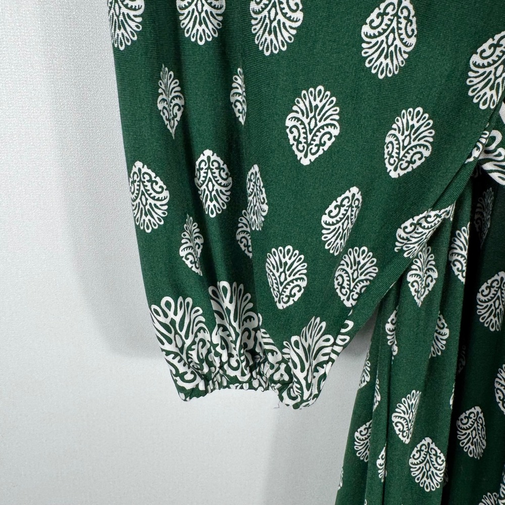 Boden Ophelia Wrap Dress Womens 8 Green  Block Print Jersey Maxi Long Sleeve - Picture 7 of 9